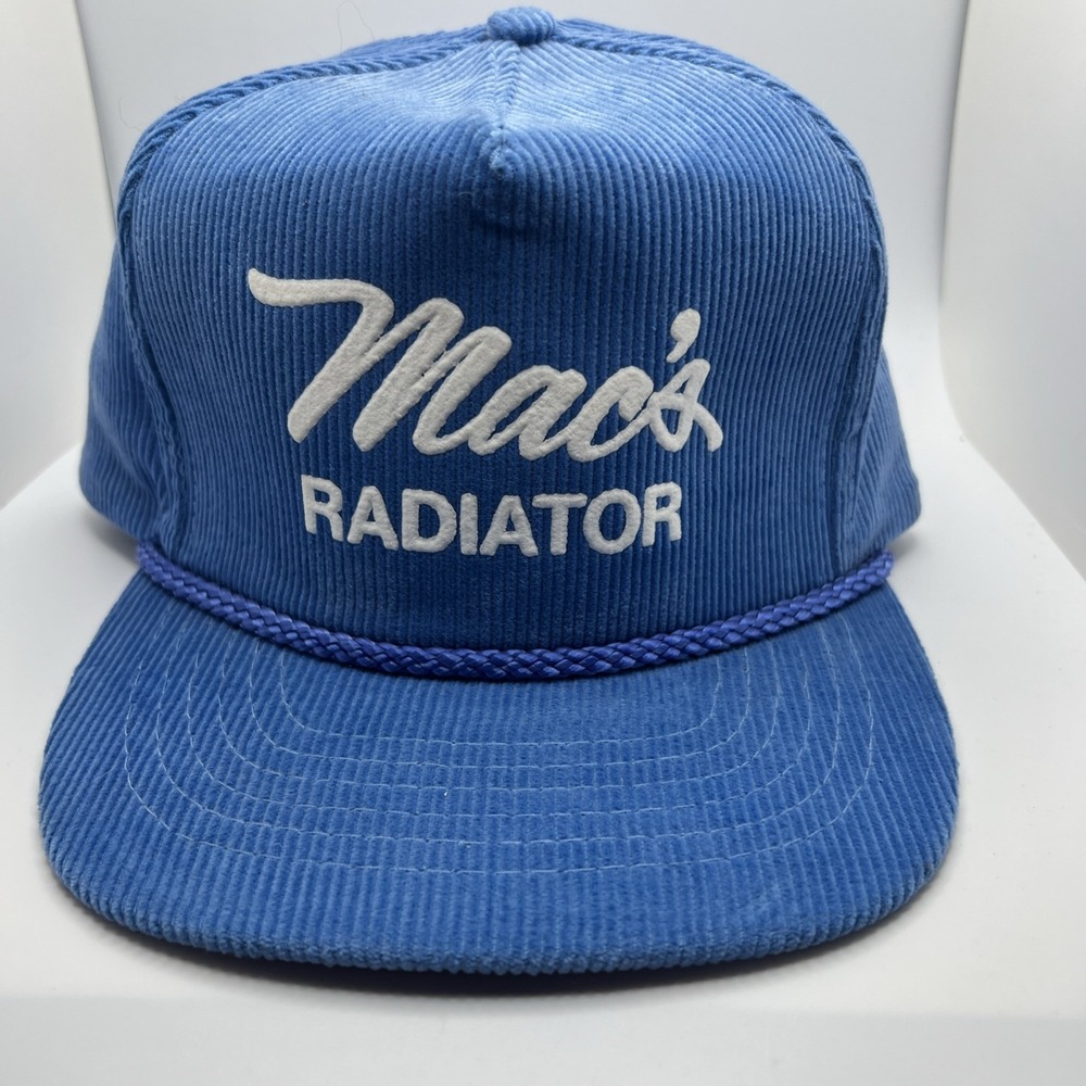 Vintage Otto Cap Blue Corduroy W/ Cord Mac's Radiator Trucker Cap Adjustable